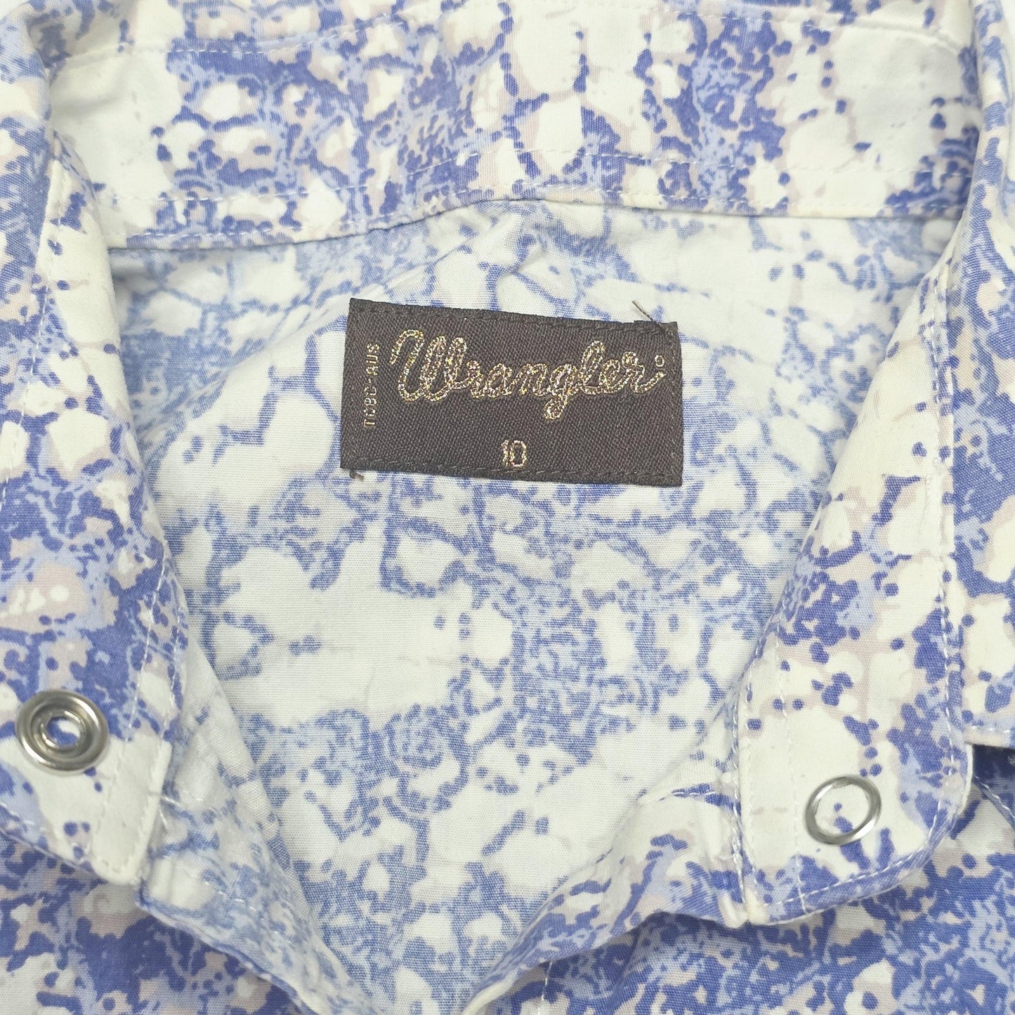 Wrangler Shirt Women's 10 Blue Long Sleeve Snap Button Up Cotton Geometric