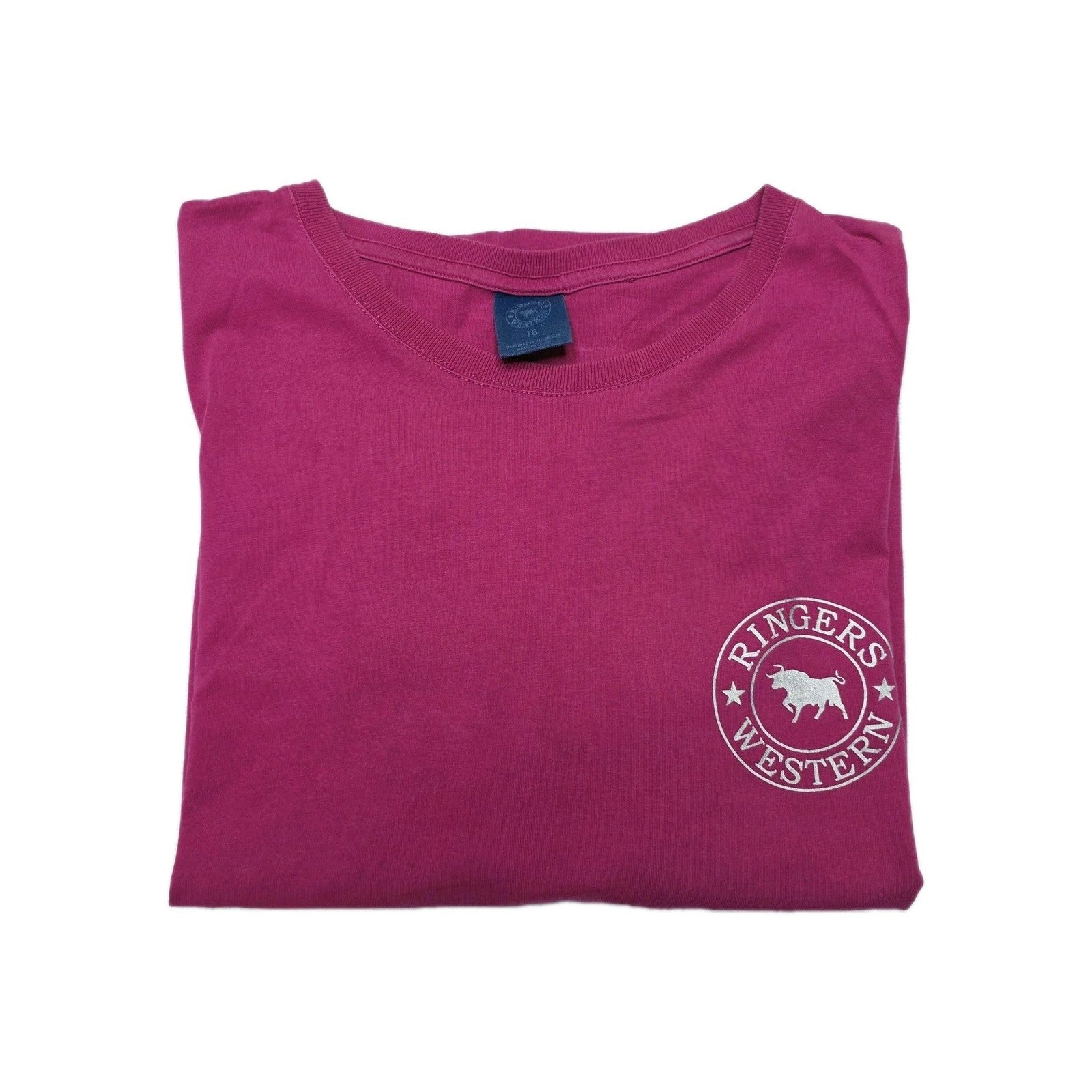 Ringers Western T-Shirt Women's 18 Pink Logo Back Print Cotton Casual Top