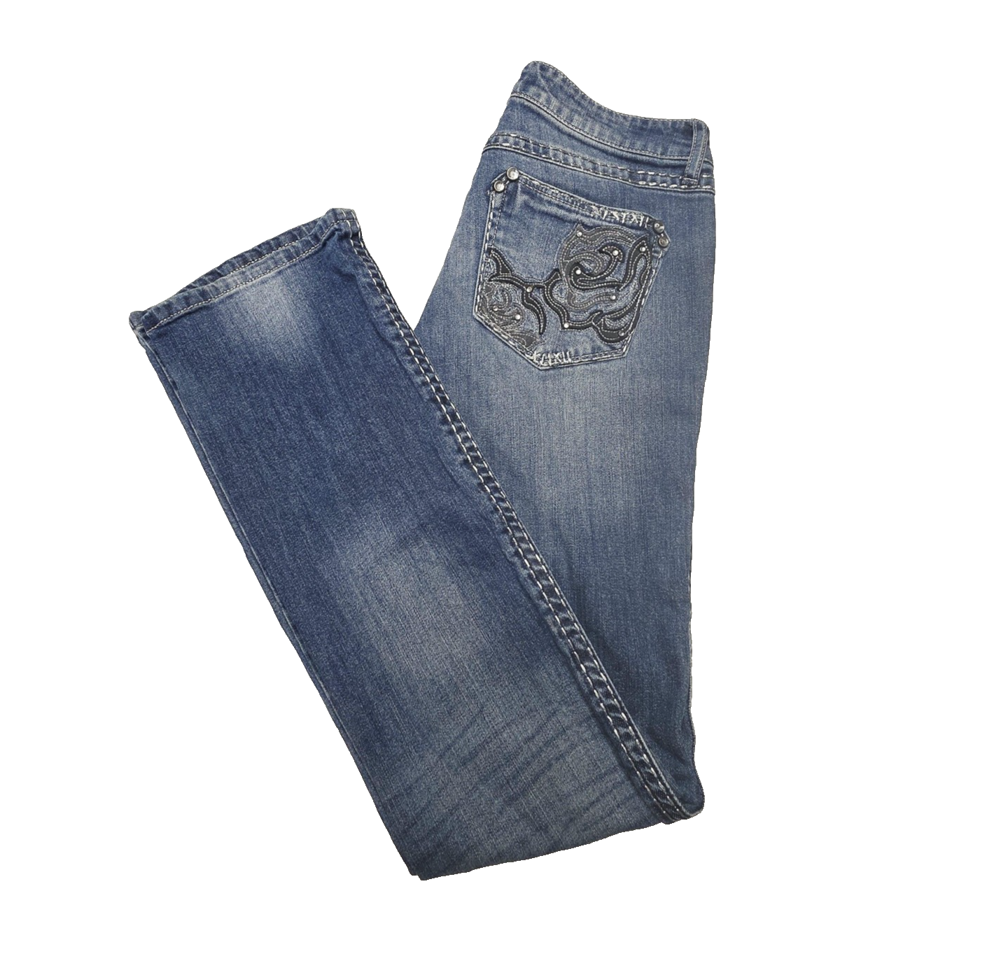 Rock 47 By Wrangler Jeans Blue Bootcut Stretch Denim Rose Embroidered Size 3/34