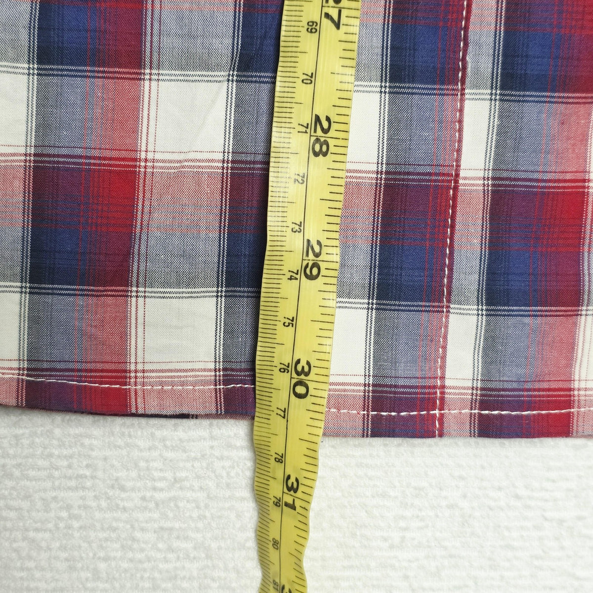 Wrangler Shirt Mens L Red Blue Plaid Short Sleeve Snap Front Western Cotton