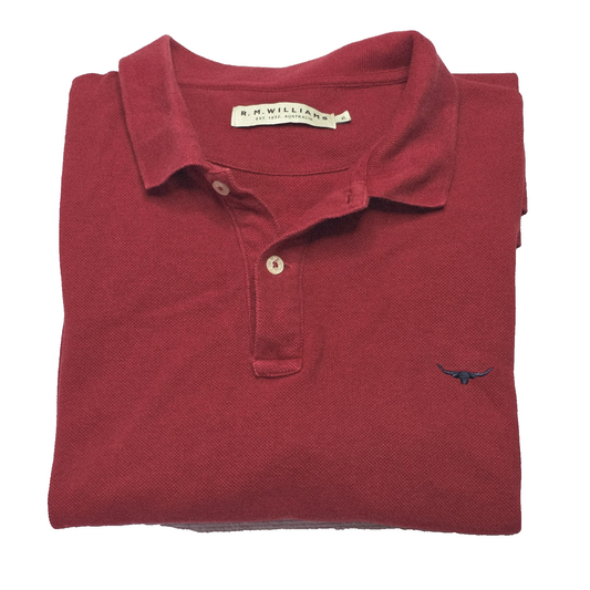 R.M. Williams Shirt Men's XL Red Short Sleeve Cotton Polo Embroidered Casual