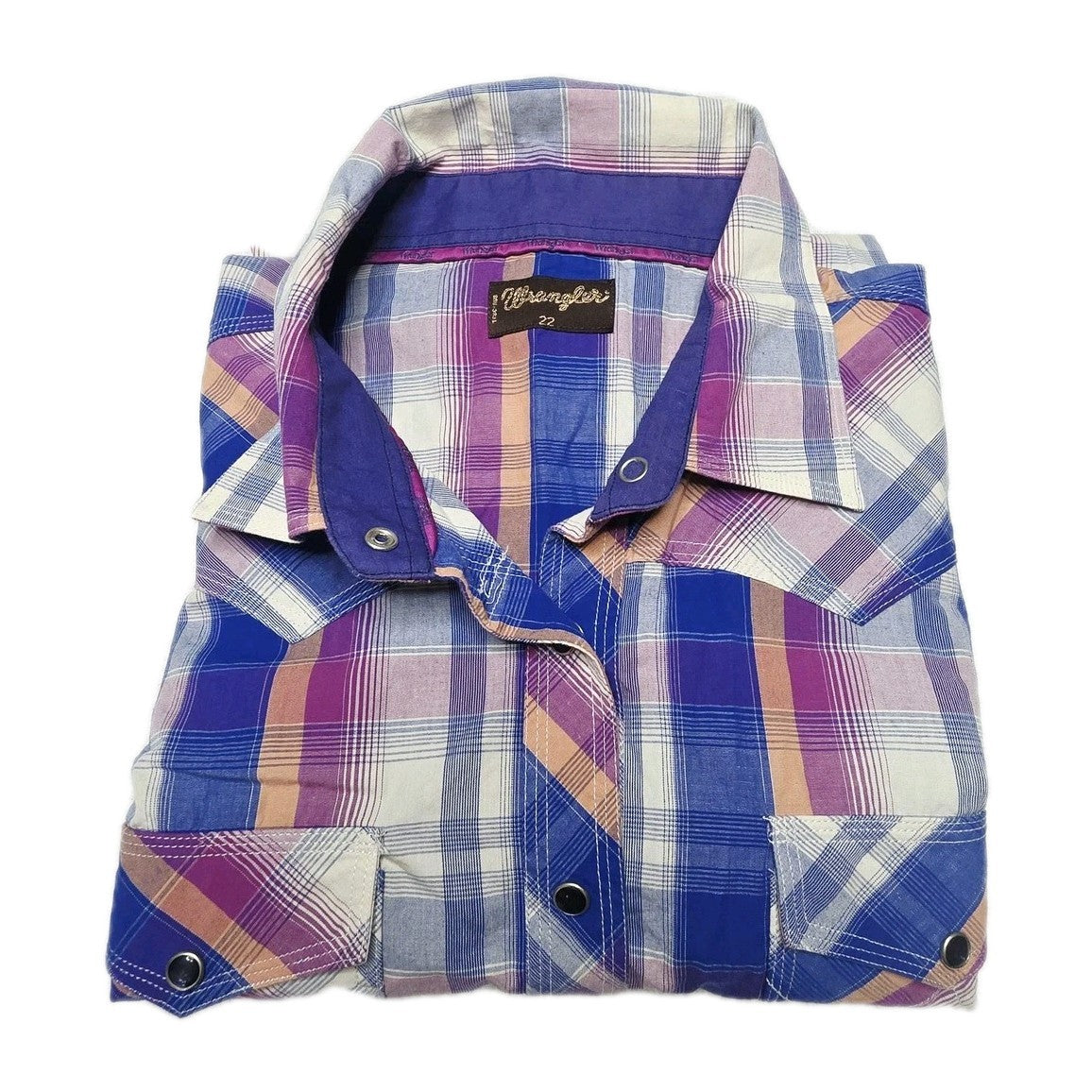 Wrangler Shirt Women's 22 Multicoloured Long Sleeve Snap Plaid Cotton Western