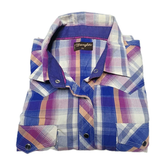 Wrangler Shirt Women's 22 Multicoloured Long Sleeve Snap Plaid Cotton Western