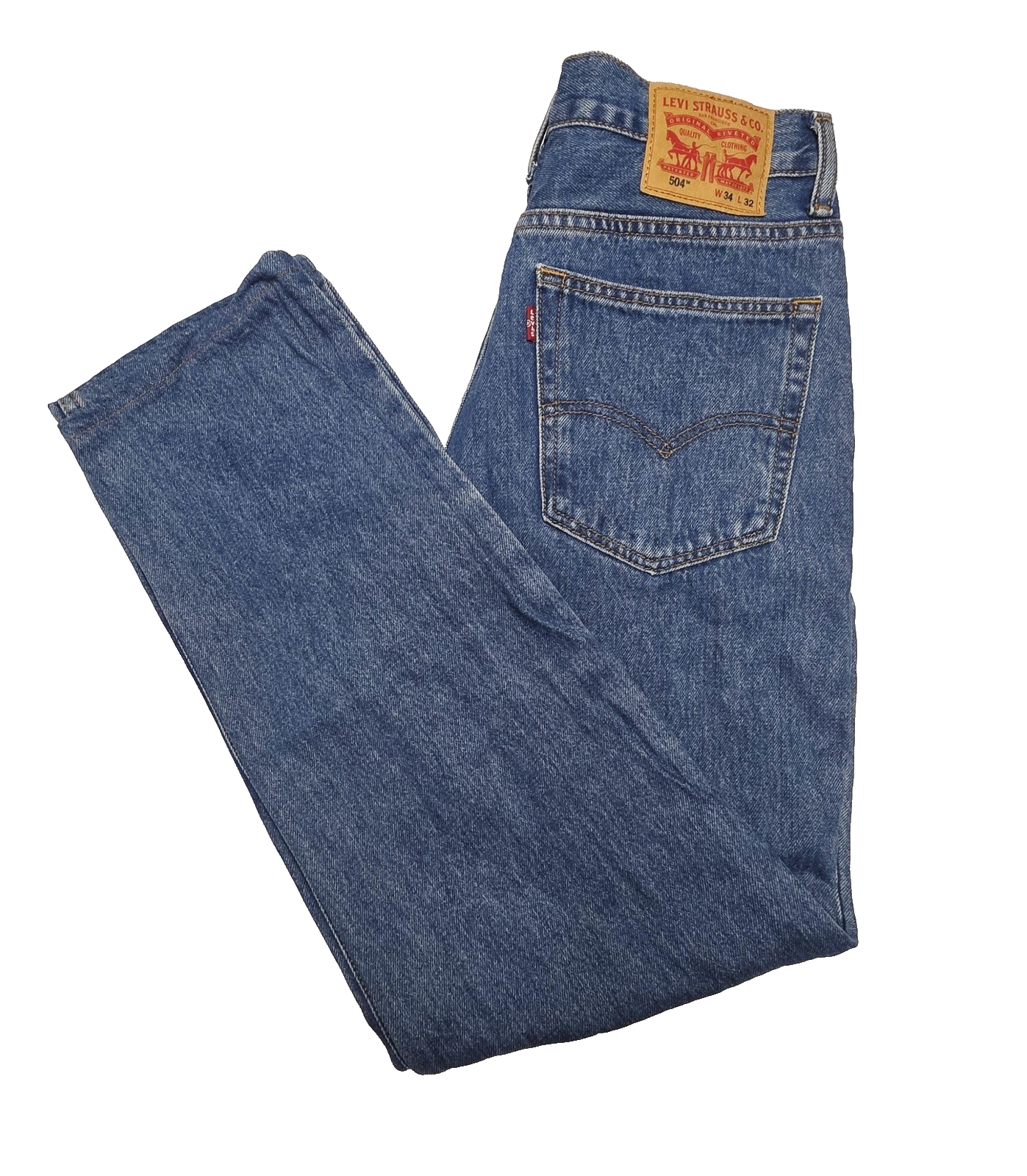Levis 504 Jeans Mens Blue Regular Straight Medium Wash Zip Fly Fits 34x30