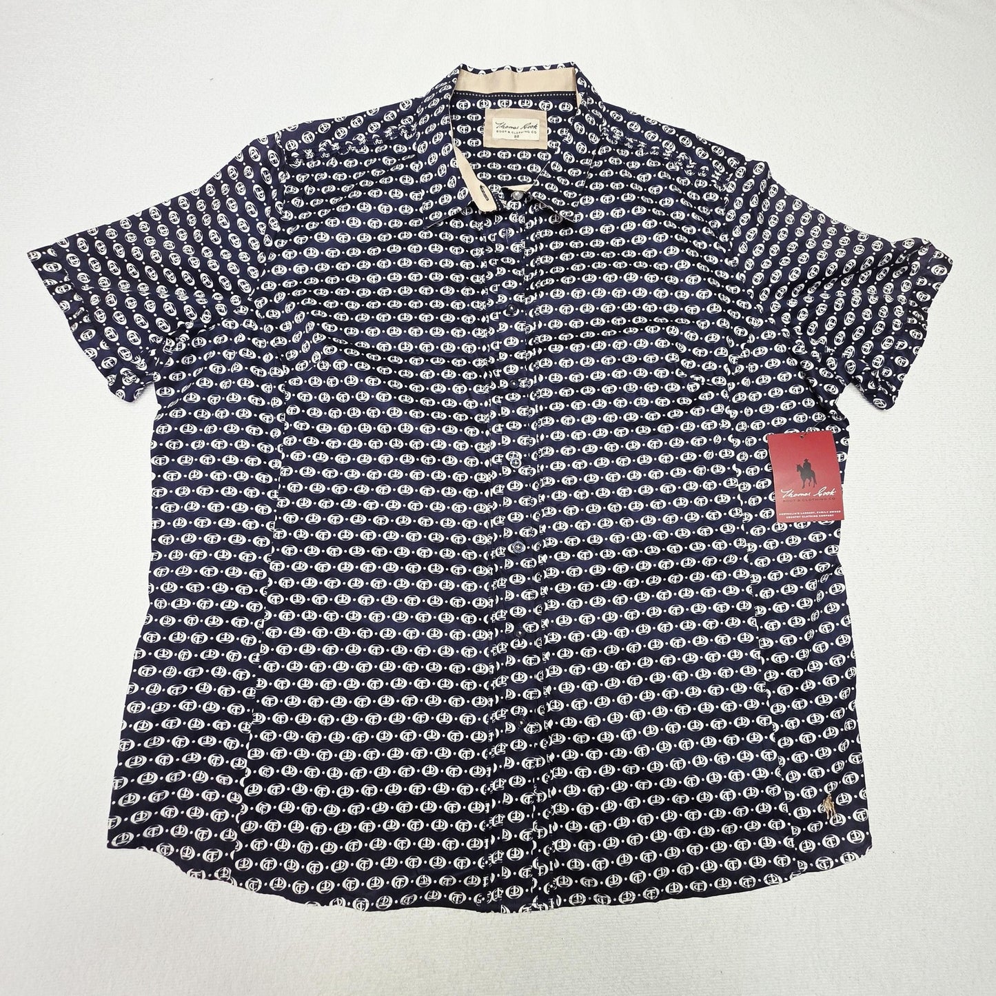 Thomas Cook Shirt Women's 22 Blue Short Sleeve Button Up Logo Cotton Stretch