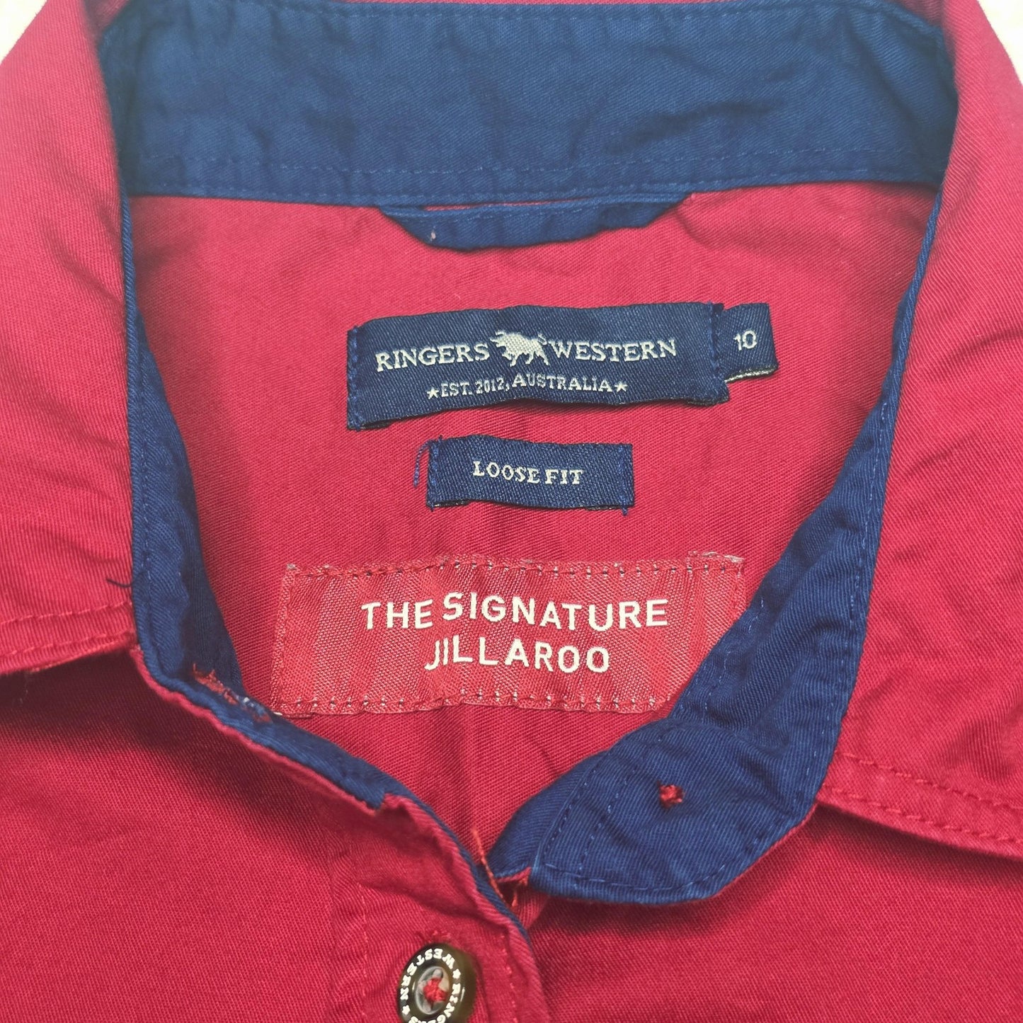 Ringers Western Shirt Women's 10 Red Long Sleeve Button Up Jillaroo Workwear