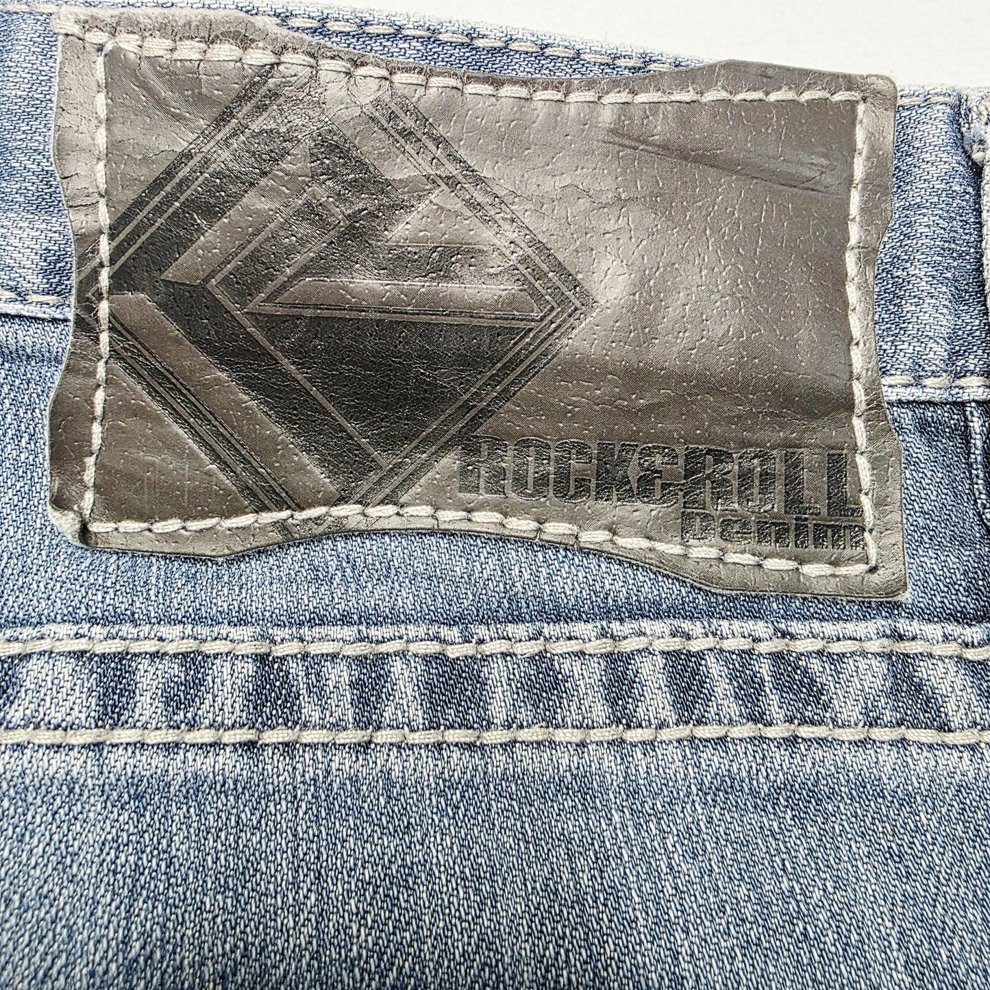 Rock & Roll Cowboy Revolver Straight Jeans Mens 34x36 Blue Slim Straight
