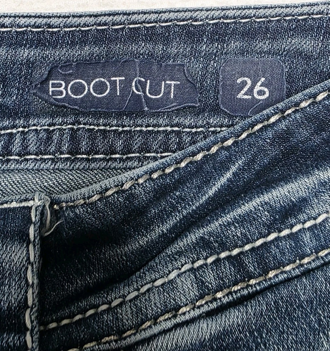 Grace In LA Jeans Womens 26 Blue Bootcut Embroidered Stretch Denim 28x34
