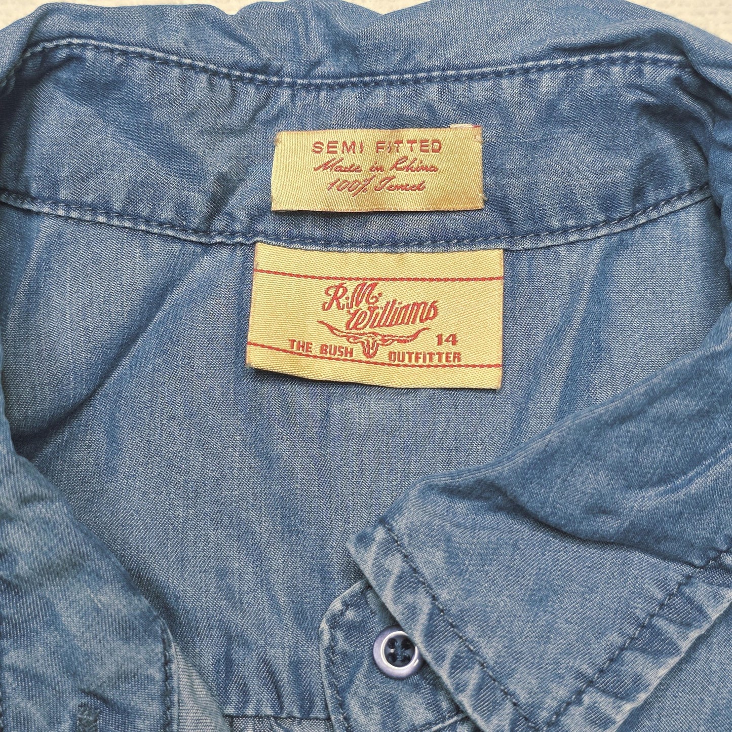 R.M. Williams Shirt Women's 14 Blue Sleeveless Button Up Tencel Chambray Tunic