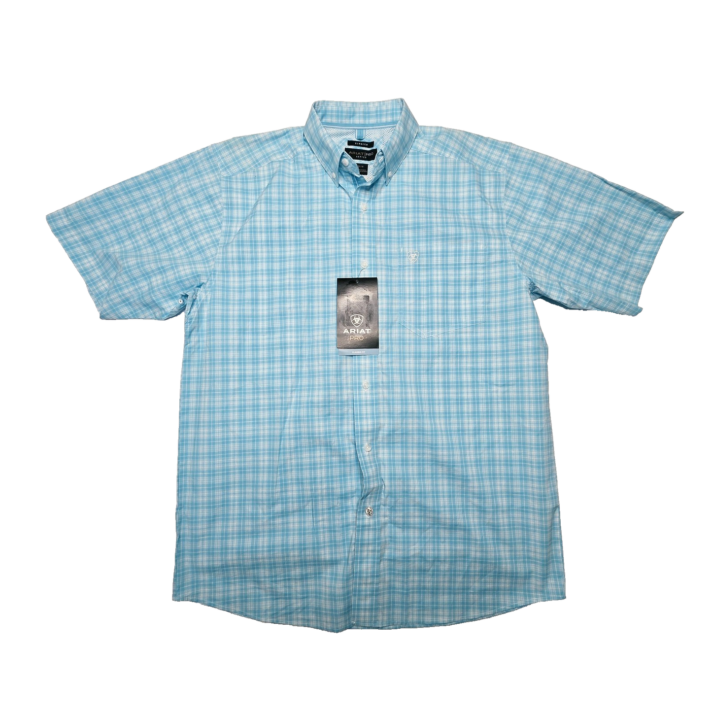 Ariat Pro Series Shirt Mens M Blue Check Short Sleeve Button Up Classic Fit